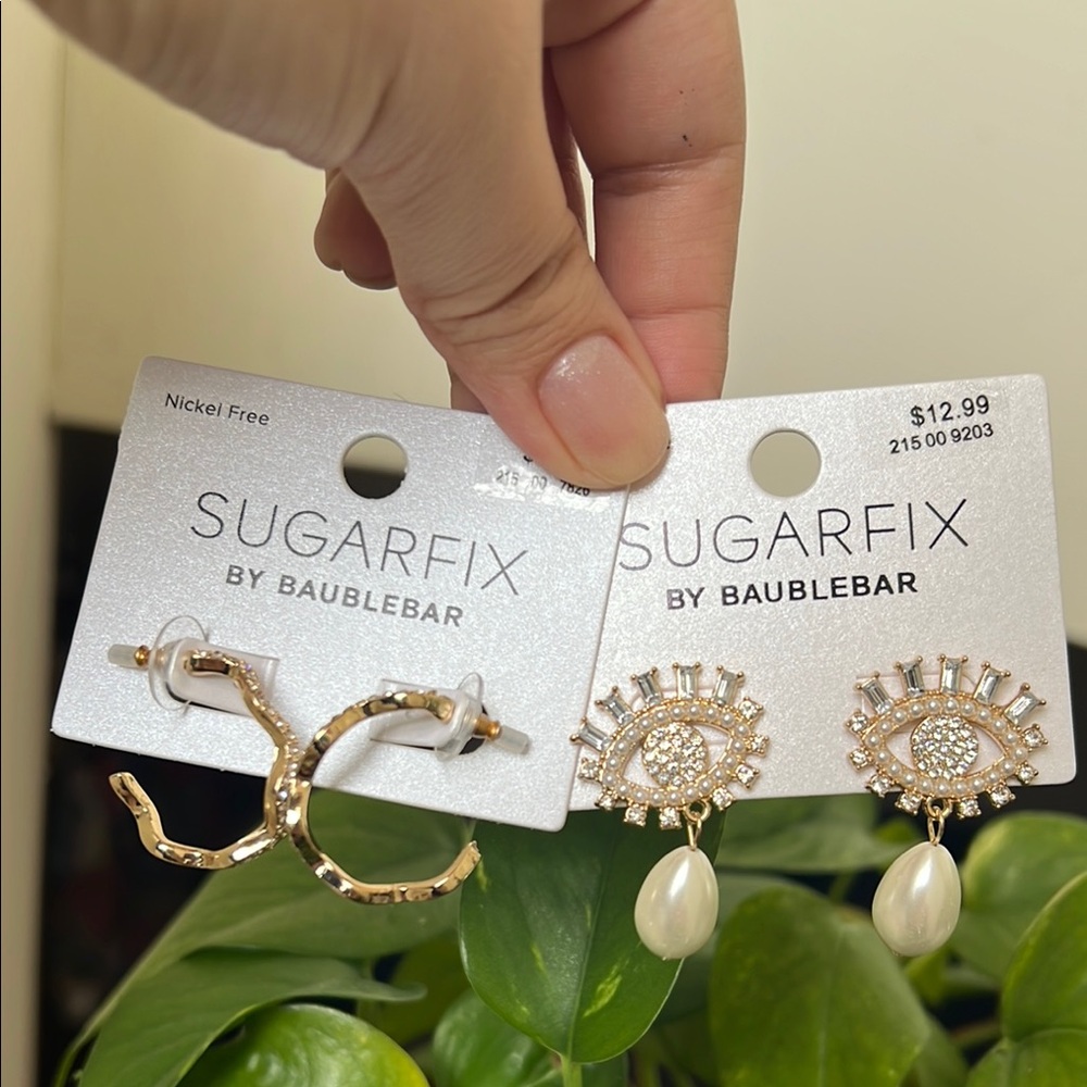 Sugarfix by Baublebar Half Hoop and Eye Studs with Pearl Drop Earring Bundle